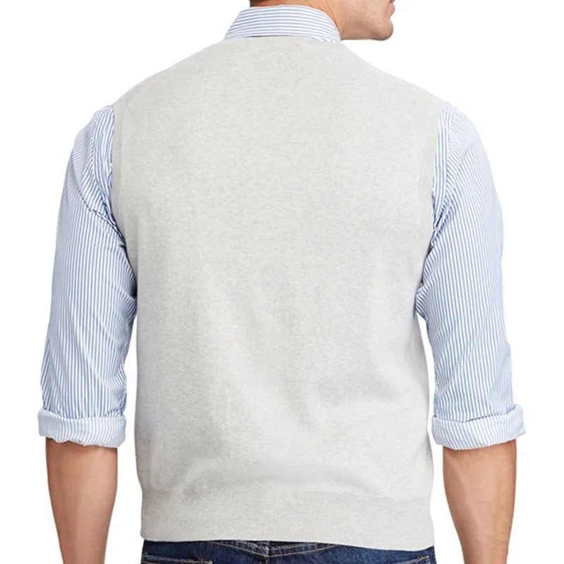 Jerseys 100% de algodón para hombre, chaleco de punto con logotipo bordado, suéteres informales sin mangas con cuello en V, ropa ajustada a la moda