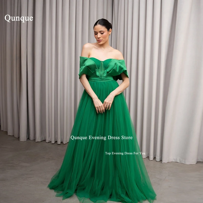 

Qunque Tulle A Line Sweetheart Party Dresses Off the Shoulder Zipper Back Long Evening Prom Dress فساتين سهرة Vestidos De Festa