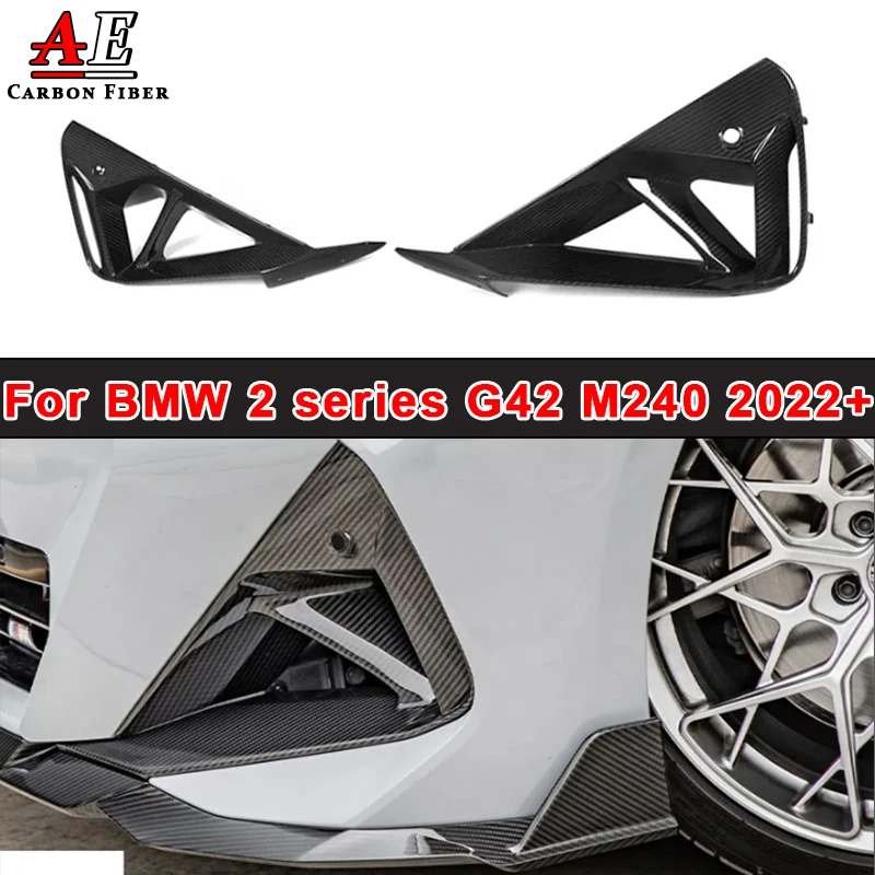 Dry Carbon Fiber Front Bumper Canards Splitter For BMW 2 series G42 M240 2022+ Side Air Intake Vent Frame Fender Cover Body Kit