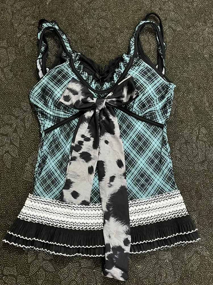 Y2K ريترو خمر المرأة منقوشة شبكة المرقعة الدانتيل تي شيرت Harajuku الشارع الشهير سليم صالح القمم القوطية ثقافة فرعية عادية مثير تيز