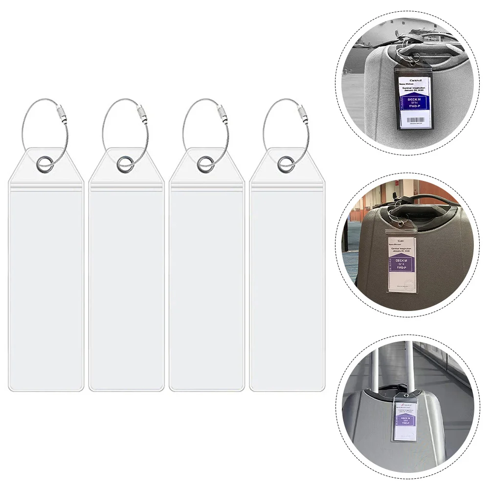 Porte-clés en acier inoxydable, 4 pièces, PVC transparent, sacs de voyage pour bagages, valises, 2 étiquettes suspendues de 5x6 pouces, pratiques