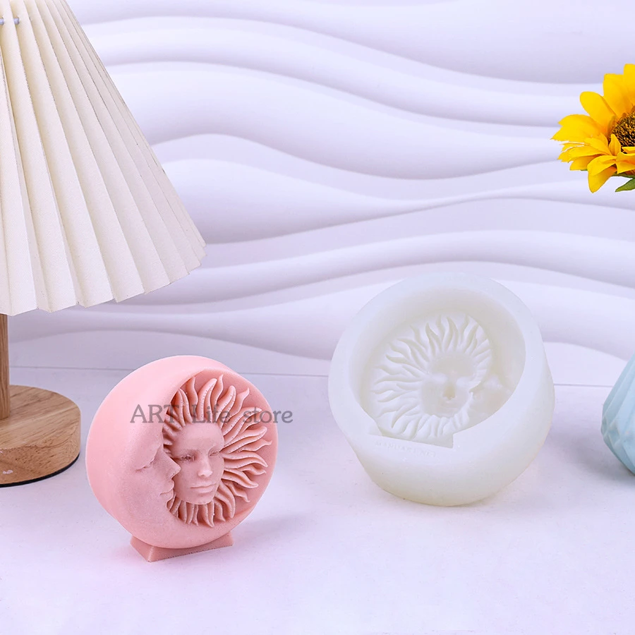 3D 썬 문 페이스 실리콘 양초 금형 DIY 조각 초상화 공예 석고 비누 수지 주조 금형 저녁 식사 장식 양초