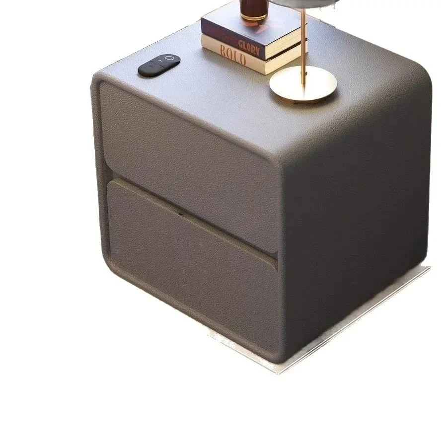 Modern simple light luxury small, bedroom home leather storage, bedside table, solid wood bedside table, ultra-narrow small