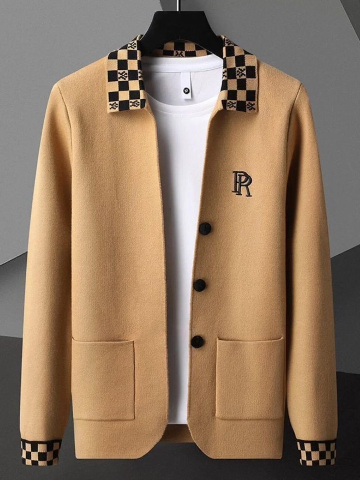 Elegant Woolen Jacket for Men Spring Autumn Short Stylish Youth Patchwork Embroidery Windbreaker Slim Fit Business Casual Coat