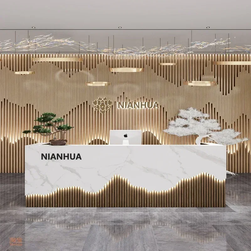 

New Chinese Cashier Simple Clothing Store Hotel Front Desk Stainless Steel Bar Company Beauty Salon Reception Desk