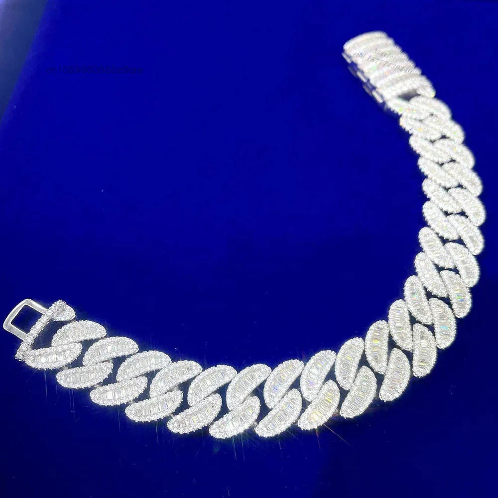 

High Quality Icedout Baguette Moissanite Chain S925 Plated Gold Cuban Link Bracelet Men Bracelets Cuban Chain