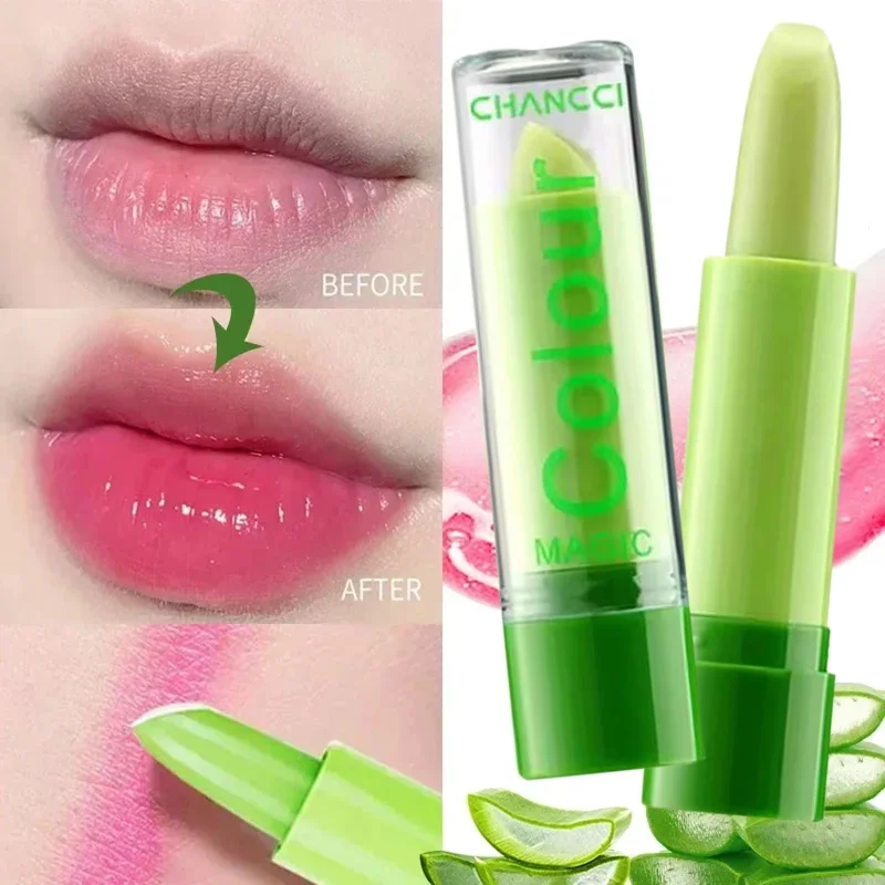 Lápiz labial que cambia de Color de Aloe Vera, bálsamo labial hidratante, Color de temperatura Chang, larga duración, no es fácil de decolorar, barras de labios