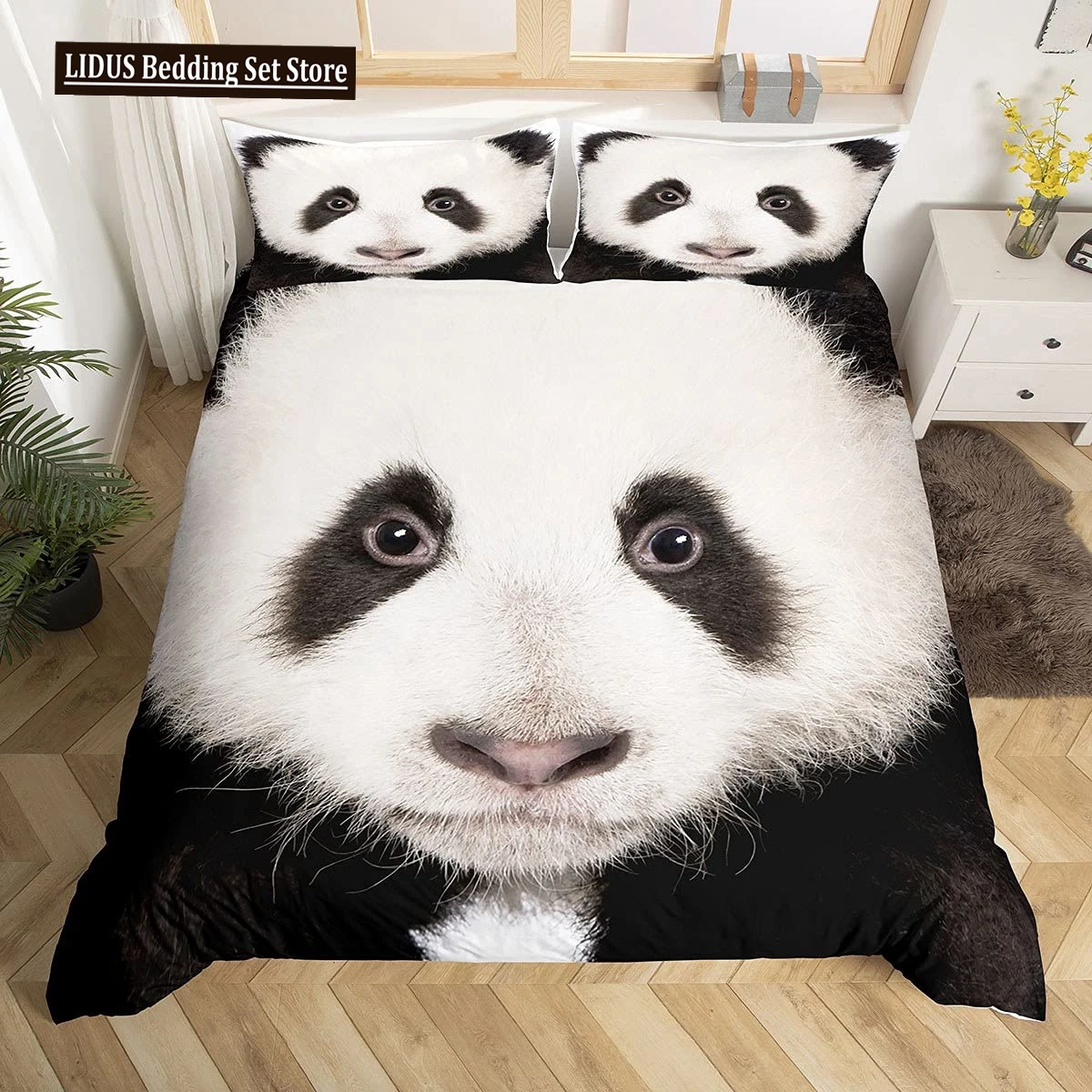 

Kids Girls Duvet Cover 3D Panda Printed Cute Animals Bedding Set Panda Pattern For Bedroom Decoration Duvet Cover Simple Style