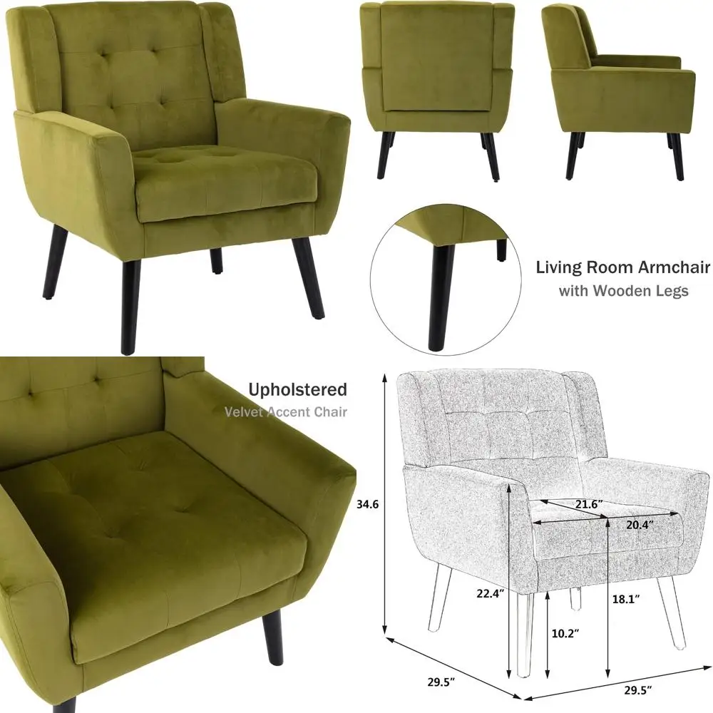 

Midcentury Modern Upholstered Fabric Accent Chair with Arms, Tufted Wingback for Reading and Decorative Use