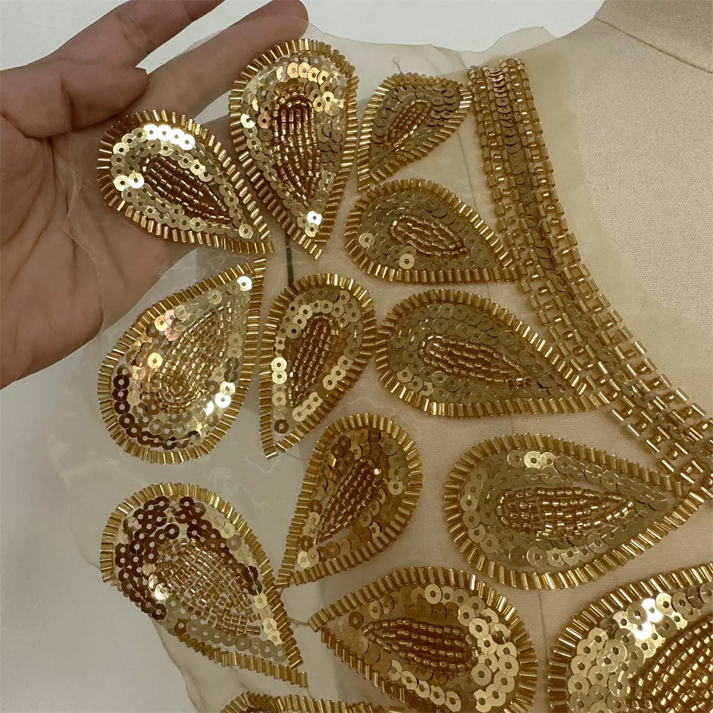 جديد لامعة مطرزة الذهب والفضة الأسود التطريز الحدود صافي الدانتيل طوق بقع #3