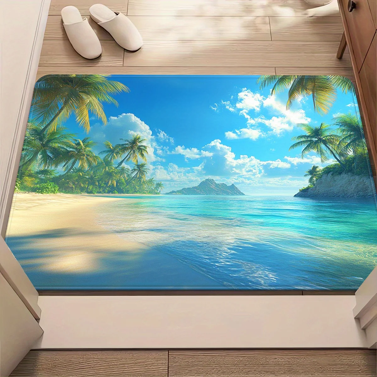 Durable Polyester Tropical Beach Doormat Welcome Mat for Home Entrance Rug Coastal Ocean Paradise Mat Indoor Outdoor Decor
