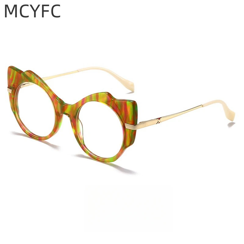 

MCYFC Western Trend Eyeglasses for Women Acetate+Metal Material Anti Blue Light Glasses Frames Men Cat Eye Style Glasses Frame