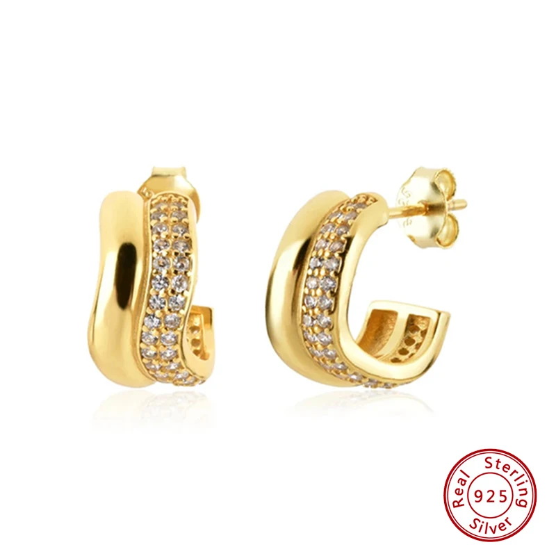 

925 Sterling Silver Earrings Original Certificate Paved Zircon Geometric Stud Earrings For Women Free Shipping Jewelry