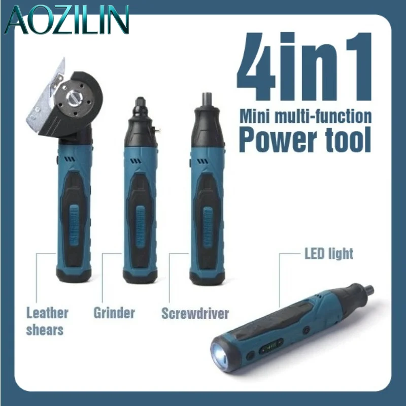 AOZILIN 4V Multi-function Electric Screwdriver Scissors Mini Electric Grinder Polishing Cutting Jade Carving Power Tool
