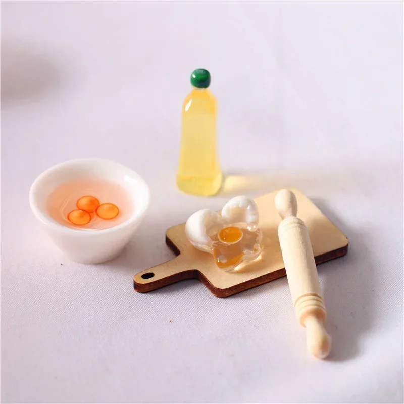 1 Set Creative Simulation Mini 3D Cute Rolling Pin Egg Bowl Olive Oil Set Kitchen Accessories 1:12 Dollhouse Miniature