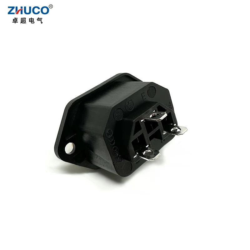 1PC LZ-F-1 10A 250V IEC320 C14 3 Pins Chassis Panel Mounted Inlet Plug Connector Electrical Female AC Power Socket 3 Terminals