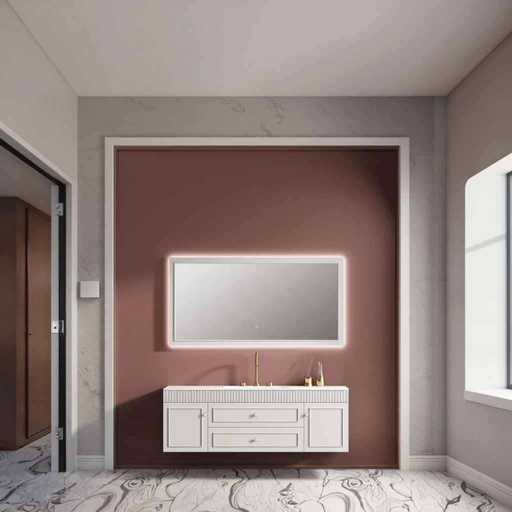 Hot Selling Modern Style Solid Wood Wall-Mounted LED Bath Mirror Sintered Stone Countertop Vanity For Home Bathroom Smart Mirror