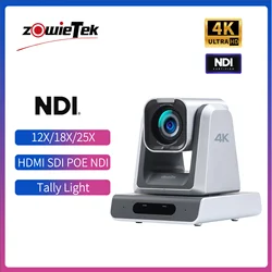 4K NDI|HX3 PTZ Camera PoE, 12X/18X/25X Optical Zoom, RTSP/RTMP(s)/SRT, Standalone IP Live Streaming for Church Conference
