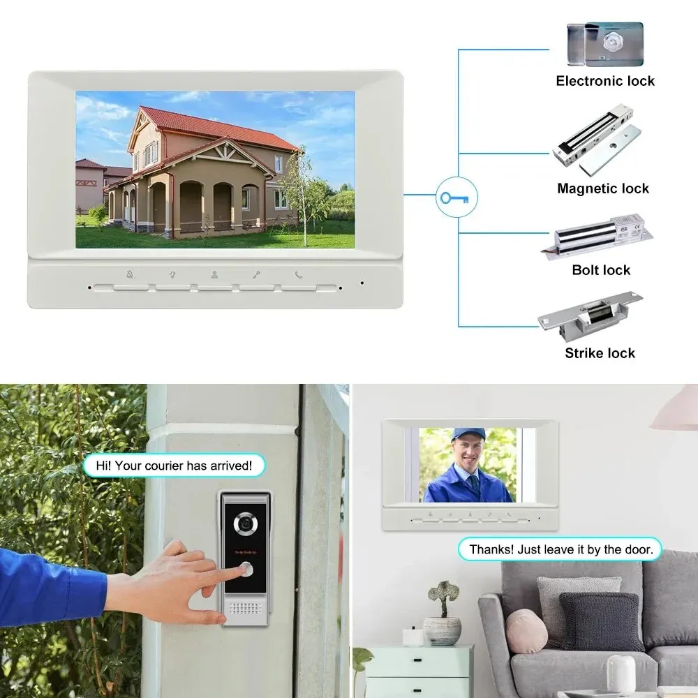 WIRED Video Intercom System 7 Inches Video Doorbell Door System Kits Support Unlock Monitoring for Villa Home Office Apartment