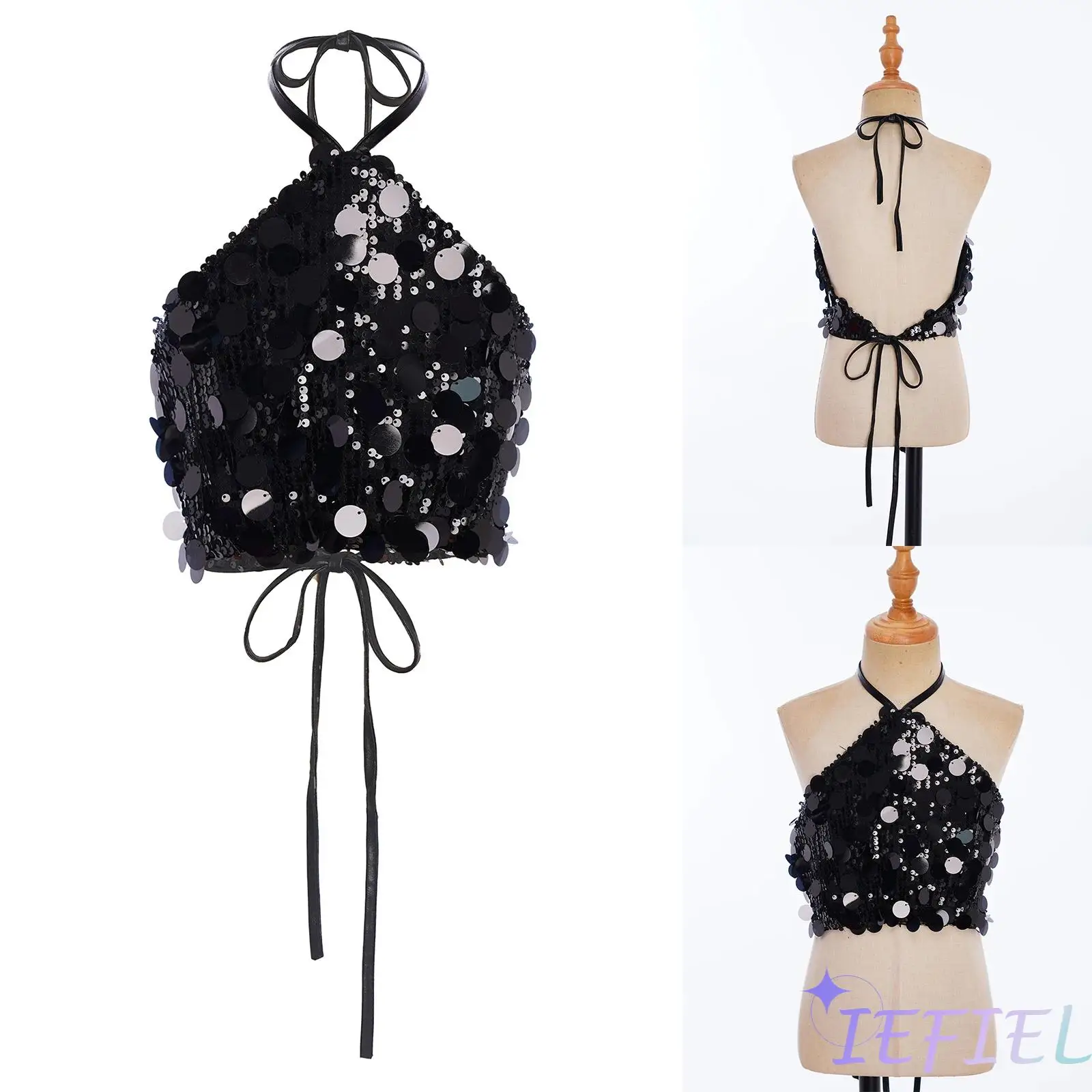 

Kids Girls Sparkling Sequins Camisole Sleeveless Crop Top Vest for Birthday Party Jazz Dance Stage Performance Jazz Dancewear
