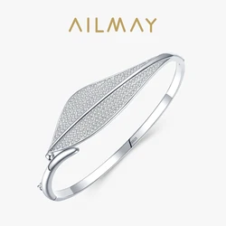 Ailmay Solid 925 Sterling Silver Luxury Full Cubic Clear Zirconia CZ Bracelets For Women Wedding Engagement Fine Female Jewelry
