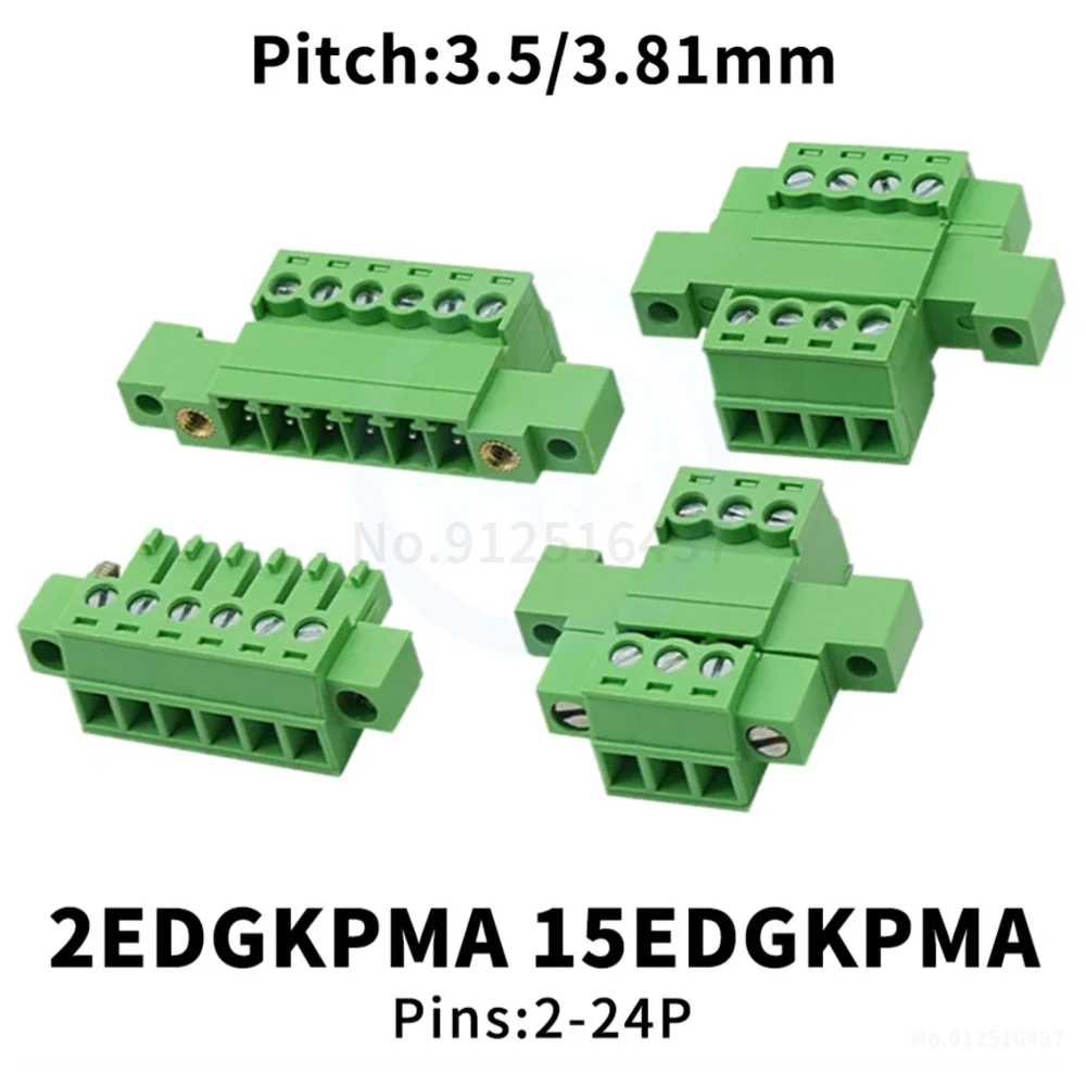 (1 Set) 15EDGKPMA 3.81mm 3.5mm Bulkhead Terminal Block KF 15EDGKM with Double Flange Panel Solderless Pair Set 2EDGKPMA 3.5 3.81
