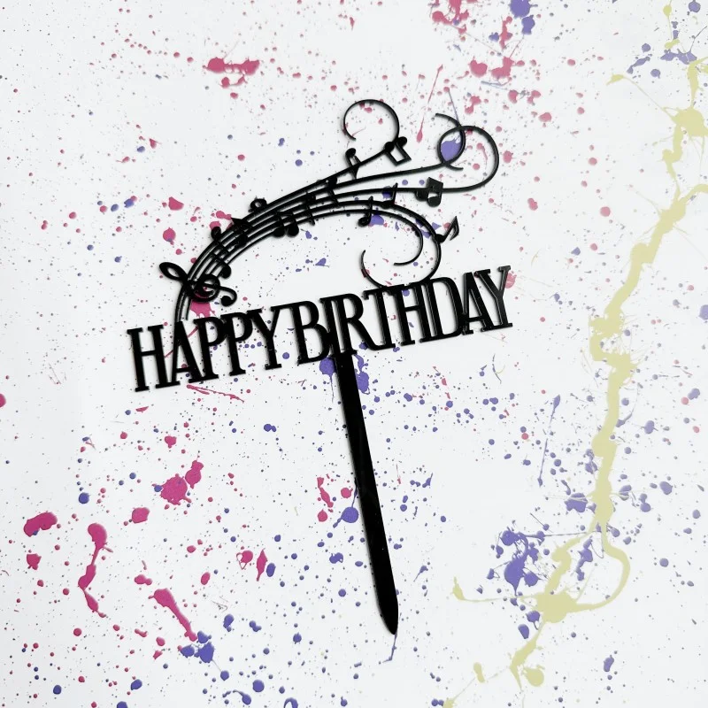 New Musical Note Cake Topper Gold Acrylic Theme Music Happy Birthday Cake Topper for Baby Birthday Music Party Cake Decorations