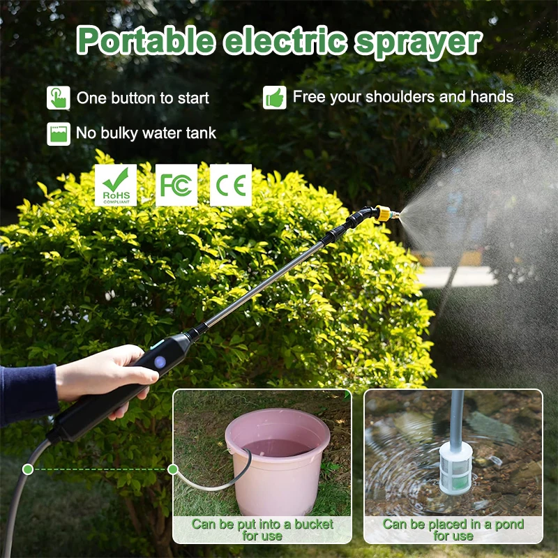 Portable Electric Gardening Sprayer Irrigation Tool 2 Nozzles Watering Wand Rechargeable Plant Mister Sprayer Yard Lawn Weeds