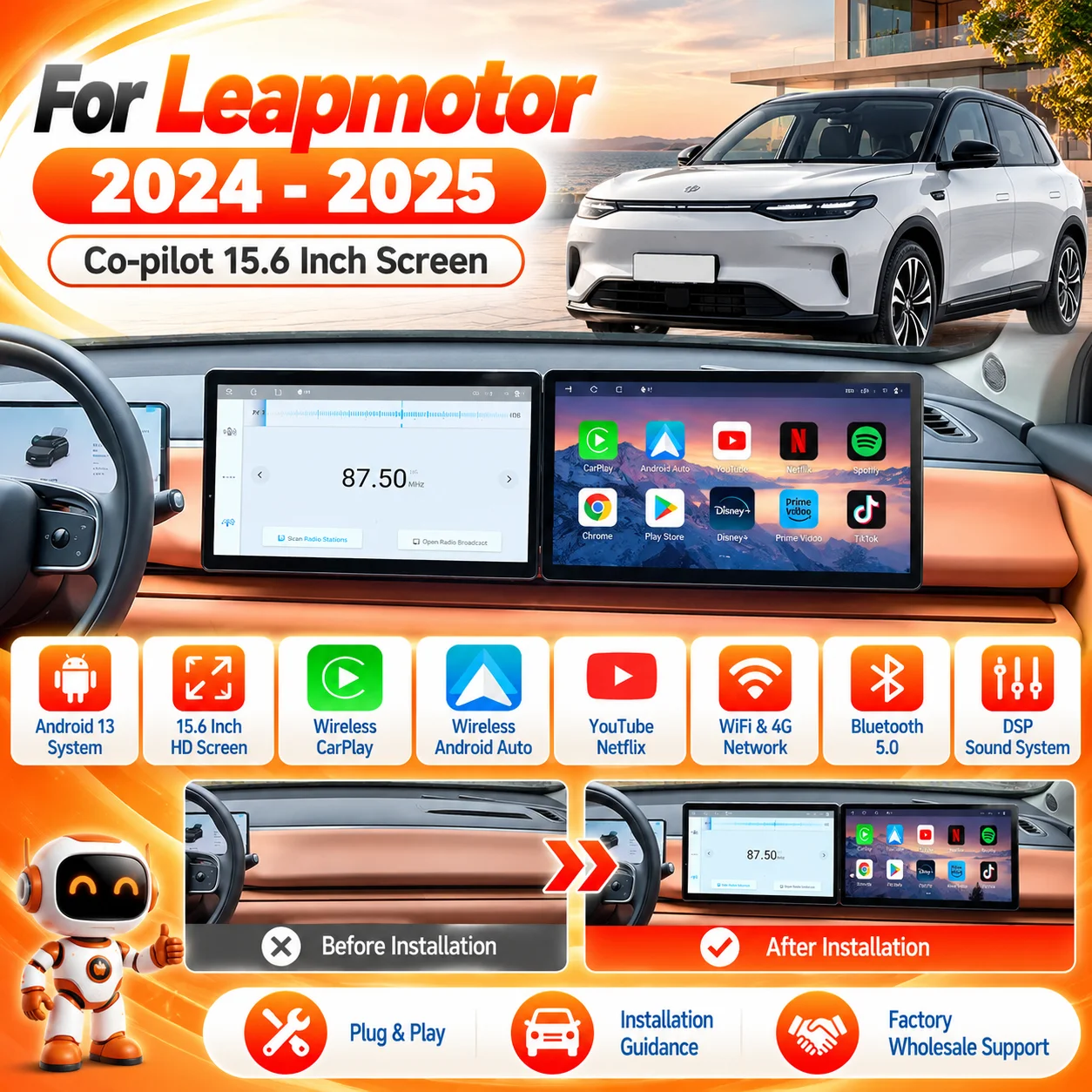 CarPlay Passenger Entertainment Panel For Leapmotor 2024-2025 15.6