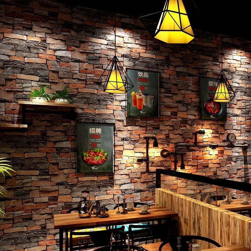 Retro 3D Brick Pattern Wall Mural for Cafe Bar Restaurant Decor Vintage Stone Red Wallpaper