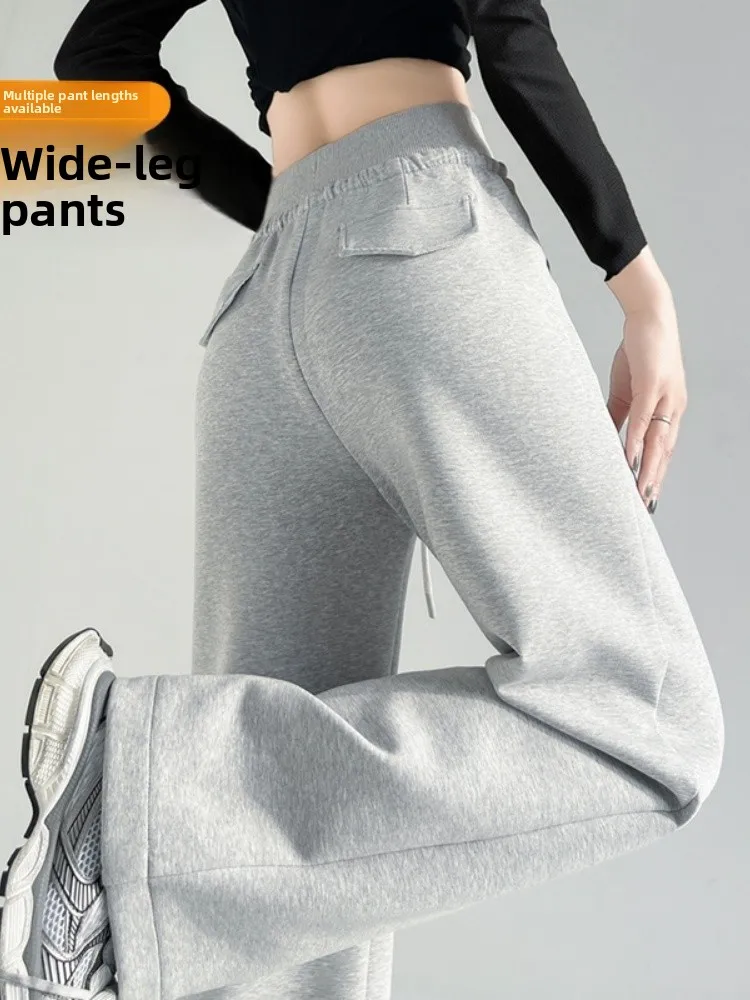 American Sle-pantalones deportivos de cintura alta para mujer, pantalón de chándal holgado, informal, de pierna ancha, hasta el suelo, para primavera y otoño