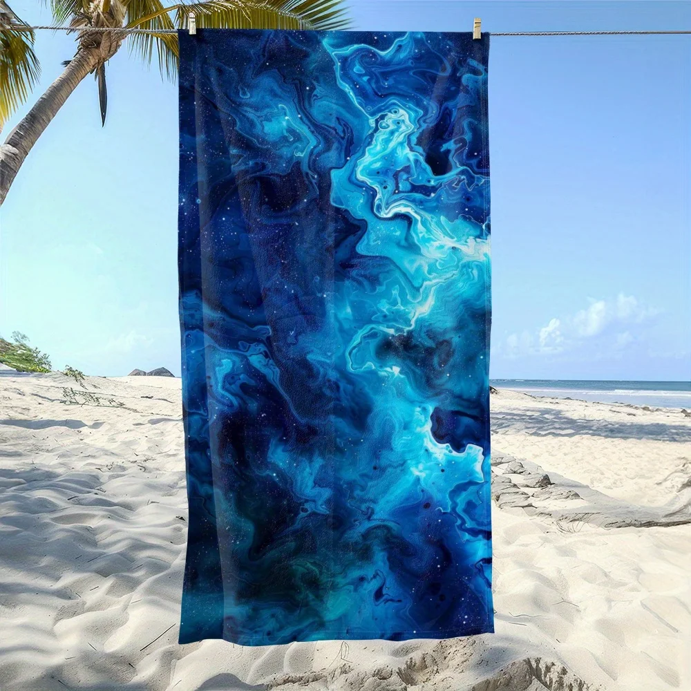 Galaxy Print Extra Large Quick Dry Towel, Blue Black Cosmic for Travel Spa Home Pool Parties