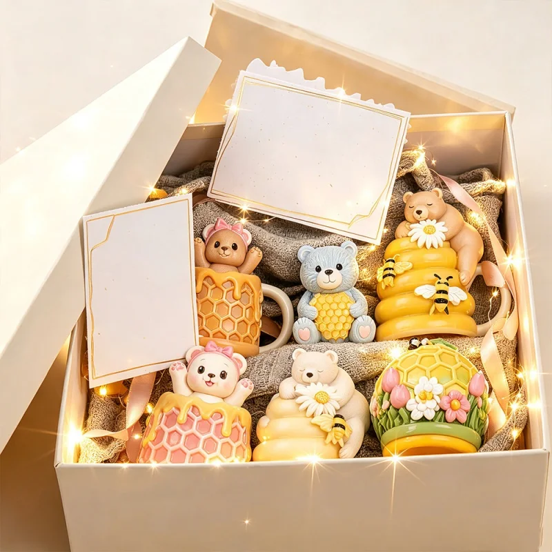 Honey Bow Bear Candle Silicone Mold DIY Honeycomb Aromatherapy Soap Making Plaster Resin Molds Home Desktop Decoration Gifts
