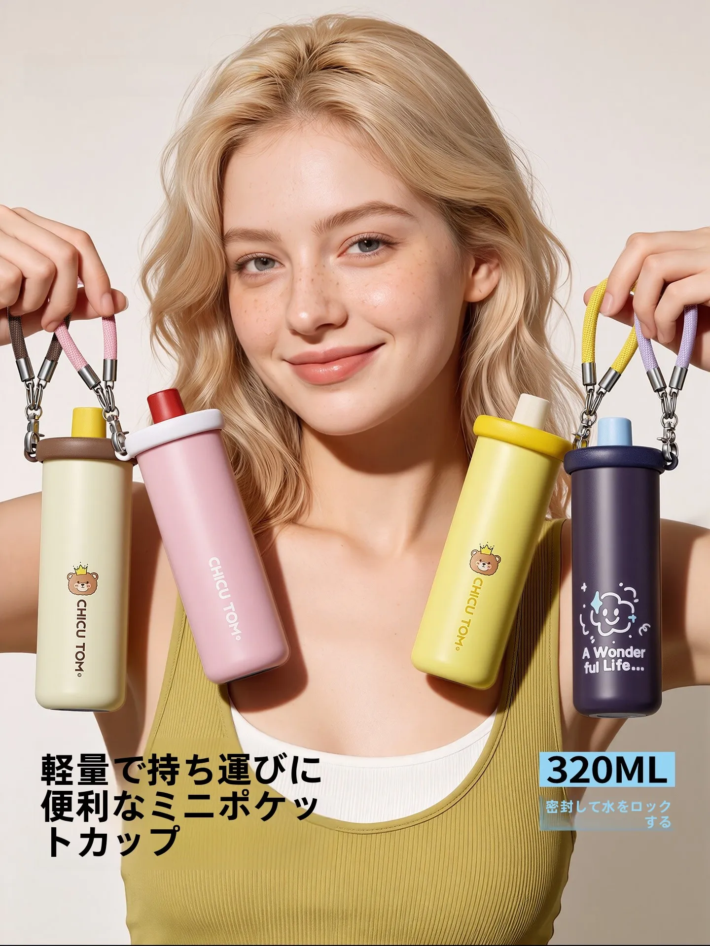 ポータブルミニ断熱ウォーターボトル高美的性ストローカップ女性用ポケットカップ飲料容器保温カップ