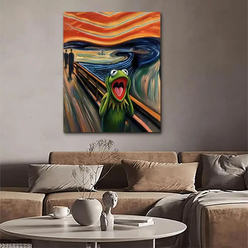 Frog Painting HD Canvas Print Poster Home Living Room Bedroom Classroom Decoration Modern Abstract Wall Art Screaming