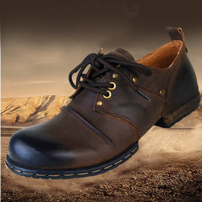 Handmade Design Genuine Leather Men's Shoes High Quality Lace Up Men Casual Derby Shoes for Cowboy Outdoor Tooling Shoes