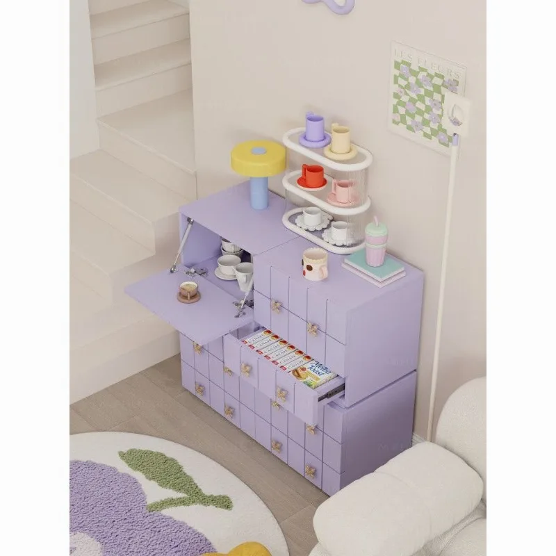 Taro purple module cabinet, cream wind bucket cabinet, living room, bedroom, storage storage cabinet, small apartment side