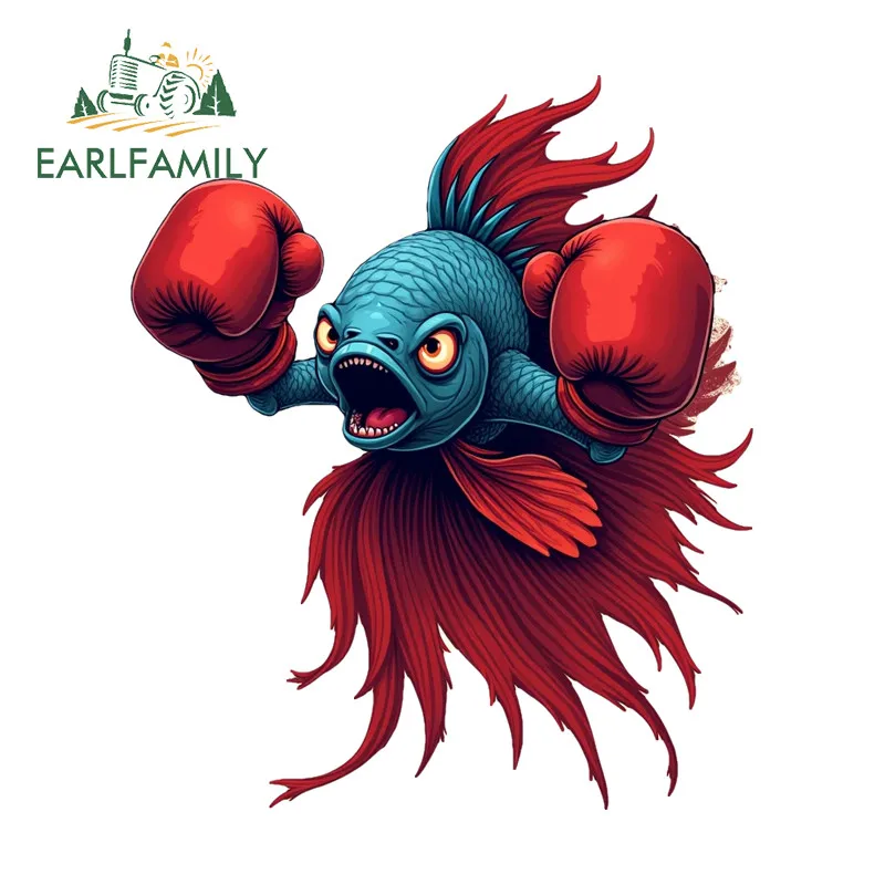 EARLFAMILY Boxing Fish Cartoon Car Stickers Motorcycle Suitcase Electric-Bicycle Vinyl Decal Fashionable Scratch-Proof Car Goods