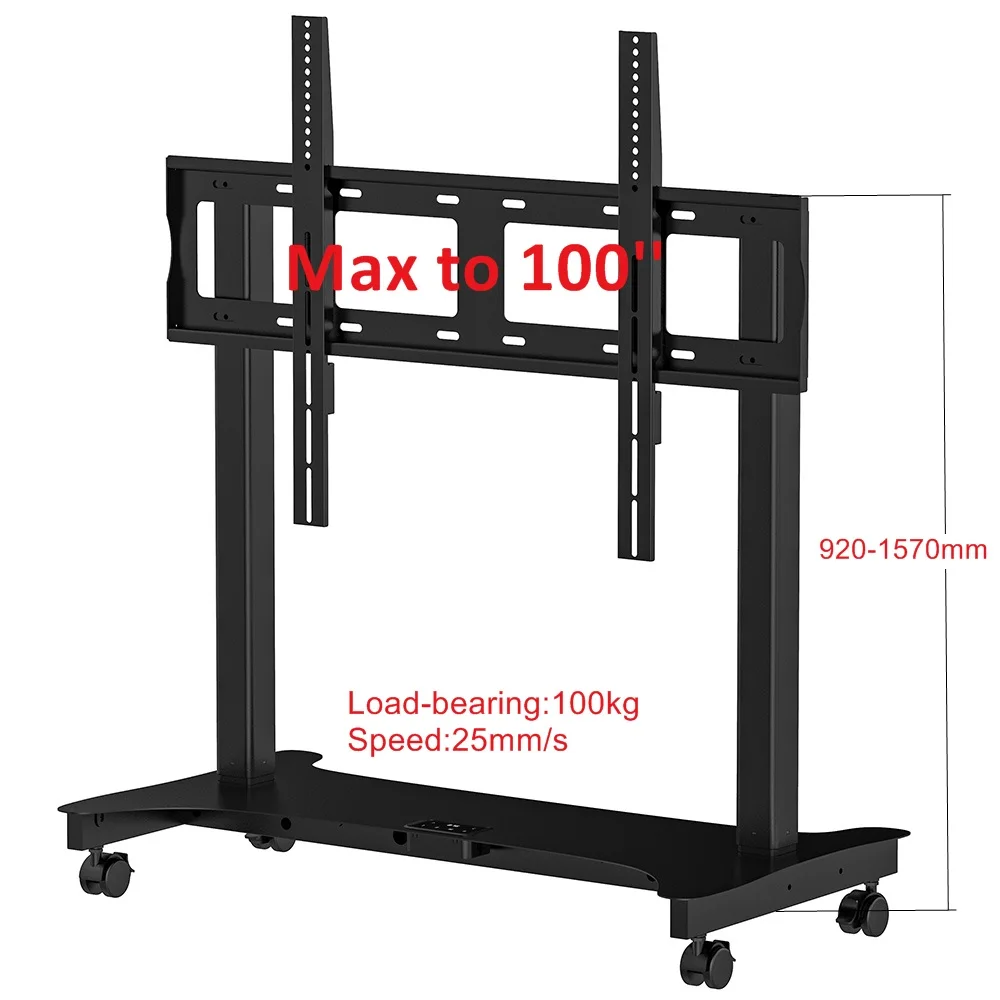 Preço competitivo 65-100 polegadas de altura ajustável carrinho de tv móvel suporte de tv com rodas