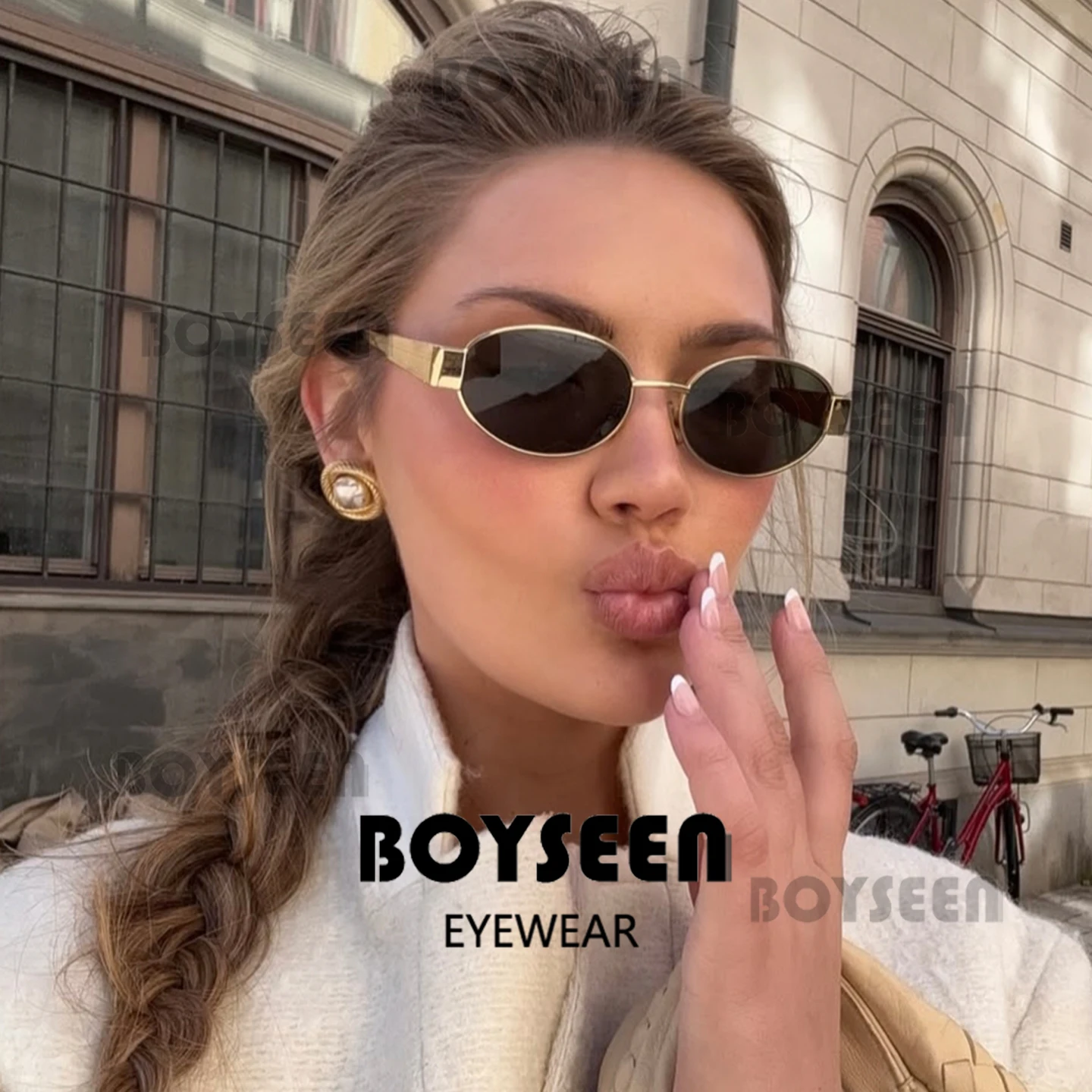 Woman's Old Money Style Oval Frame Sunglasses Retro Fashion Sun Glasses Metal Stylish Eyeglasses