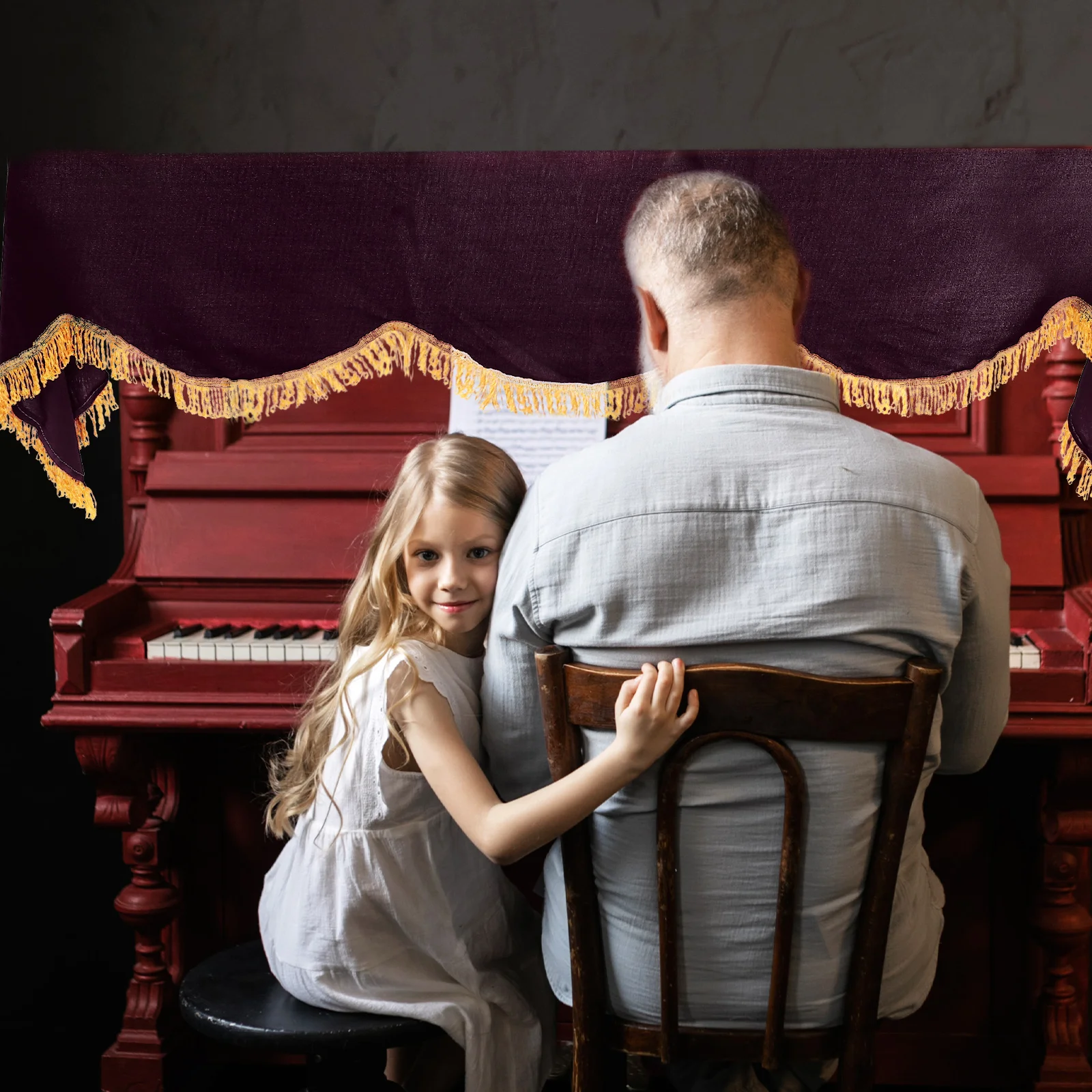 

Piano Dustproof Cloth Cover Upright Electronic Desktop Golden Velvet Protective