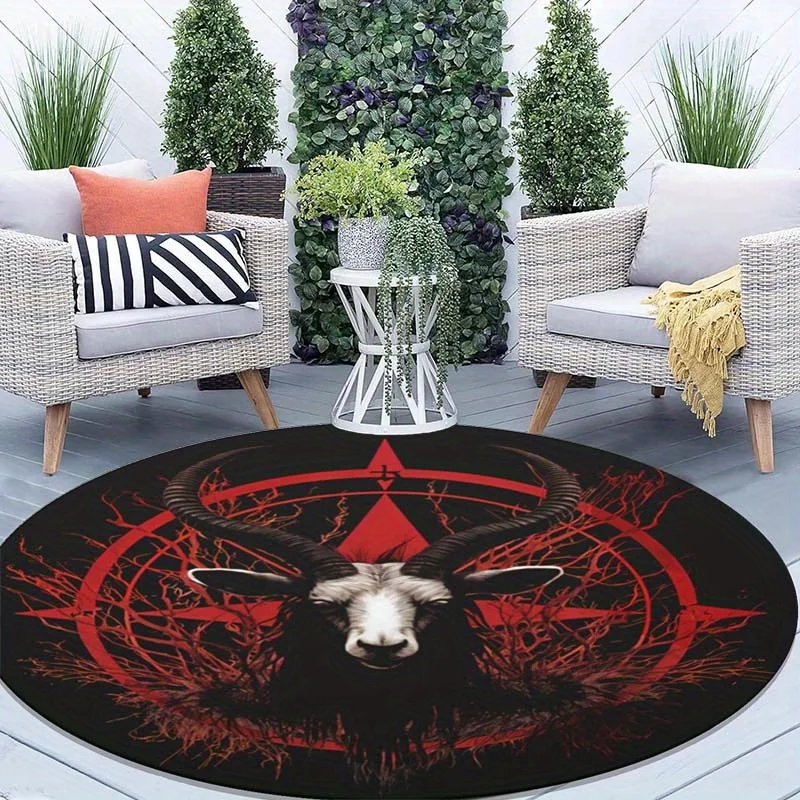 Black Red Goat Symbol Round Rug Devil Baphomet Occult Gothic Room Decor Anti Slip Floor Mat Home Decor Art Print Carpet
