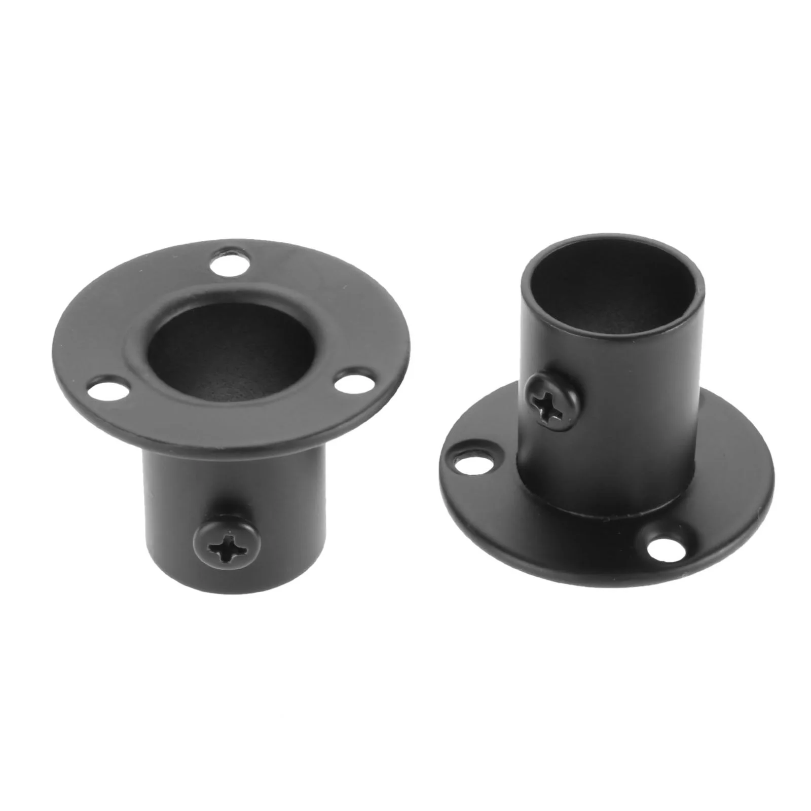 2pcs/set Flange Rod Holder Black Wardrobe Hanging Rail Rod Pole Socket End Support Bracket Stainless Steel 19mm/22mm w/screw