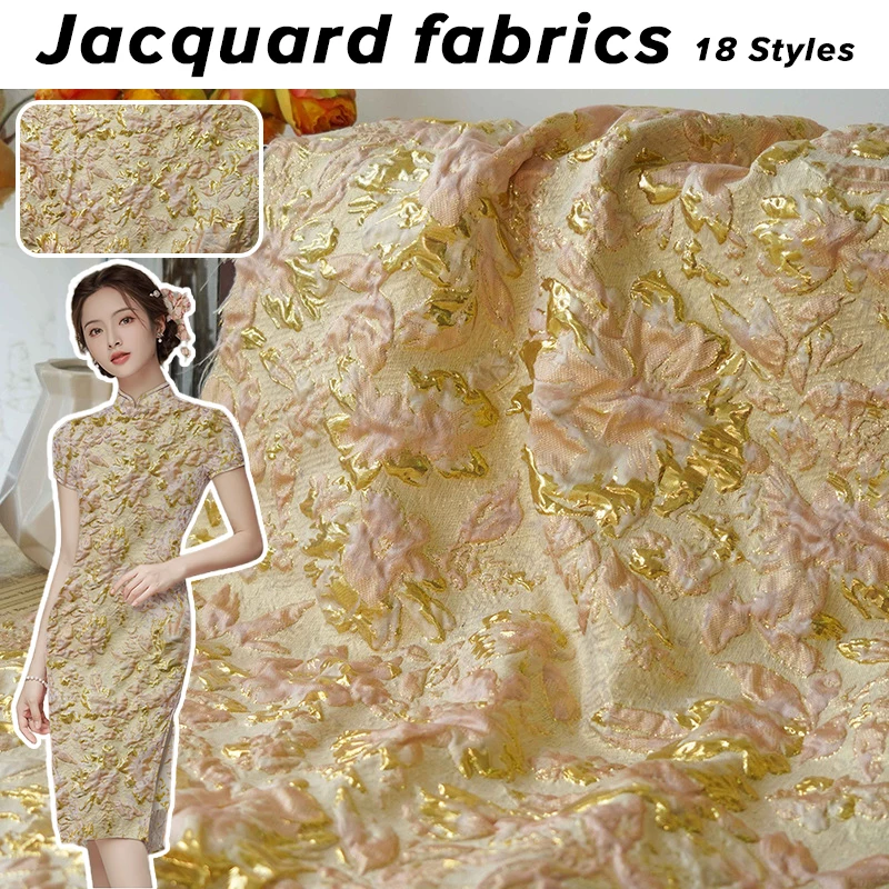 

Relief Gold Silk Flower Embossed Jacquard Fabric Retro Bronzing Brocade Designer Fabric For Diy Sewing Cheongsam Dress Garments