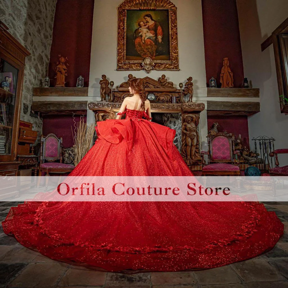 Vestido de baile de princesa brillante, vestido de quinceañera, apliques de hombros descubiertos, niña mexicana, dulce 16, vestidos de fiesta de graduación