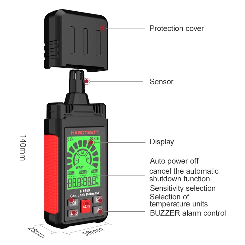 Habotest HT609 Carbon Monoxide and Natural Gas Leak Detector with Temperature & Humidity Meter 1-Year Warranty LCD Display