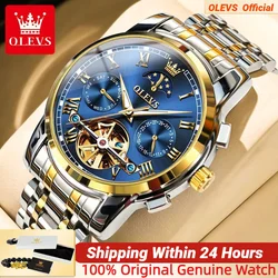 OLEVS Men Watch Automatic Mechanical Watch Stianless Top Brand Luxury Moon phase SkeletonTourbillon Wristwatch Reloj hombres