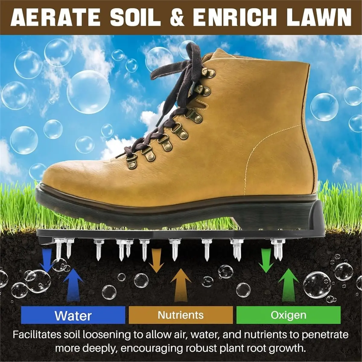 A20I Gunite Spiked Shoes with Adjustable 4 Straps and 26 Spikes Black One Size Fits All Lawn Aerator Shoes