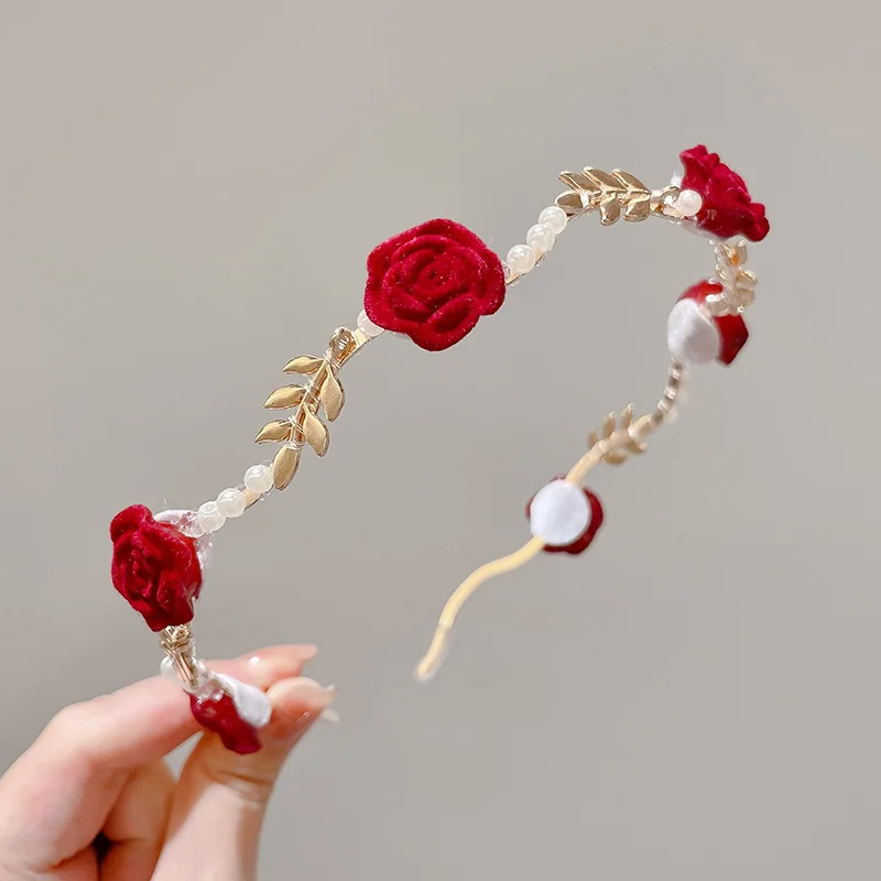 Luxurious Elegant Rose Vine Headband Headband For Women Sweet Bride Flower Head Hoop Hair Clip Wedding Hair Accessories