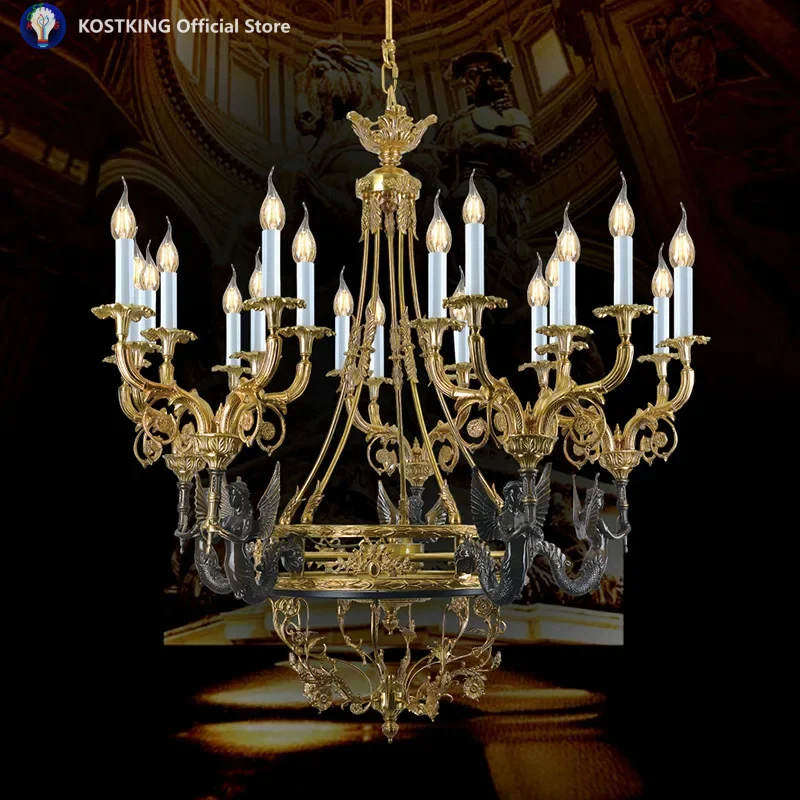 French All-Copper Chandelier, Retro Restaurant Creative Duplex Floor Living Room Chandelier